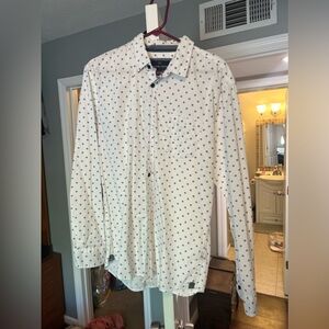 Nickel & Iron fashion button up white diamond pattern long sleeve shirt XL